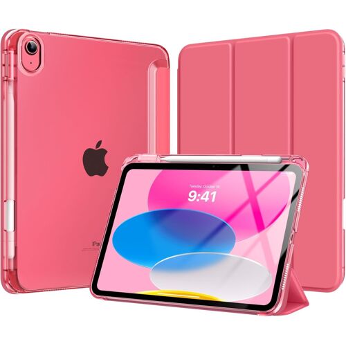 KALANKA-Coque pour iPad 11 Pouces (A16) 11e Génération 2025, iPad 10e Gén 10,9"" 2022 avec Porte-Stylet, Étui iPad 10e Gen Mince Légère à Trois Volets avec PC Arrière Translucide Robuste, Pastèque Ros