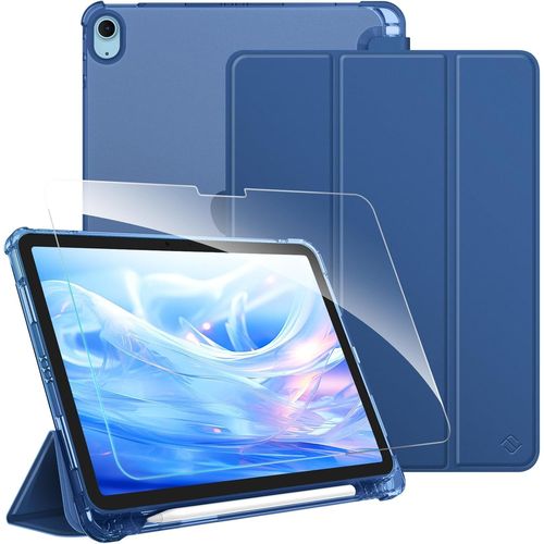 Coque Pour Ipad Air 11 Pouces M3/M2 (2025/2024) - [Avec 1 Verre Trempé & Rangement De Stylet] Coque Translucide Givrée, Housse Arrière Souple, Étui Fin Et Léger, Bleu Naval