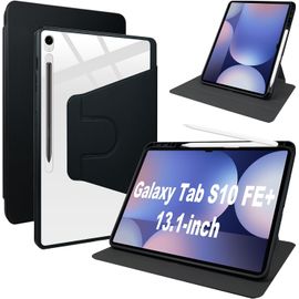Coque Pour Samsung Galaxy Tab S10 Fe Plus 13.1" Case Avec Emplacement Pour Stylo & Support Pivotantcuir Pu + Acrylique Transparent Coque
