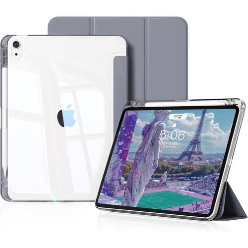 Coque Pour Ipad Air 11 Pouces M3/M2 (2025/2024), Pour Ipad Air 5ème/4ème (2022/2020 10,9 Pouces), Rangement De Stylet, Housse Transparente Claire Etui Antichoc, Veille/Réveil Auto, Violet