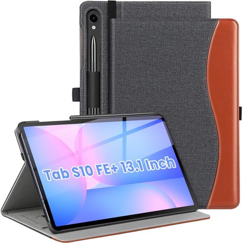 Coque Pour Samsung Galaxy Tab S10 Fe Plus 13.1 Pouces (Sm-X620/Sm-X626b) - Housse De Protection En Cuir Premium Avec Support Réglable, Porte Stylet & Veille/Réveil Auto, Noir Jean