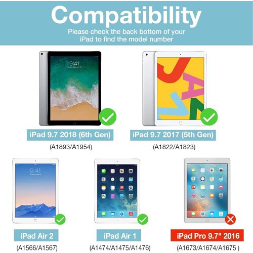 Étui Antichoc pour iPad 9.7 Pouces 2017/2018 5ème /6ème Génération, iPad Air 1/2, Étui de Protection Cover Case, Support Fonction et Sommeil, Réveil Automatique -Bleu Ciel