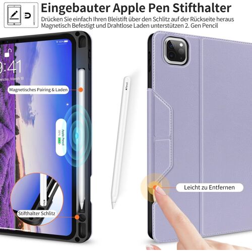 Coque Pour Ipad Pro 11 2022 (4ème Génération) Avec Porte-Stylo, Ipad Pro 11 Case 2021/2020/2018(3/2/1ème Gén) Support La Charge De Pencil 2e Génération, Veille/Réveil Automatique (Violet)