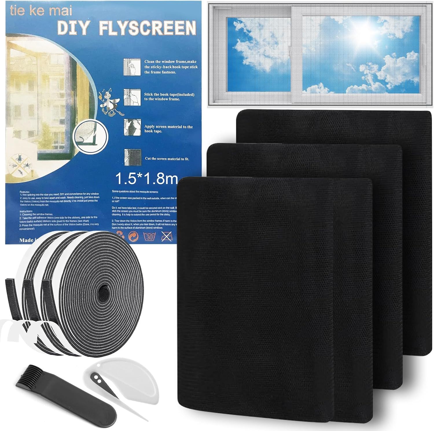 Moustiquaire à Fermeture Aimantée 225x240cm Rideau Porte Anti Insectes Mouche Moustique, Avec Aimants Puissants Fermeture Automatique, Pour Fenêtres Porte Patio Couloirs, Noir Version-Améliorée