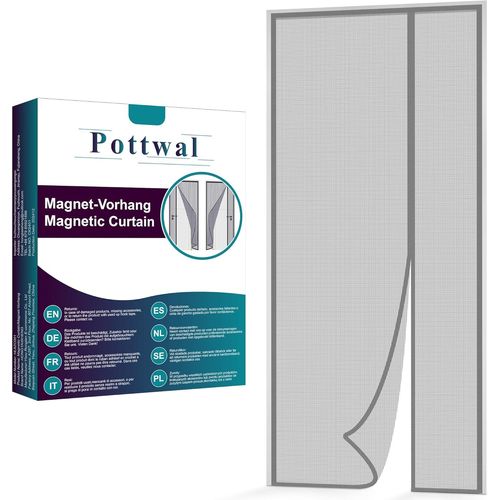 Wag-Moustiquaire Porte Magnétique, 75x215cm Ouverture Latérale Moustiquaire Fenêtre Fermeture Automatique, Gris Moustiquaire Sans Percage Pour Balcons, Installation Facile