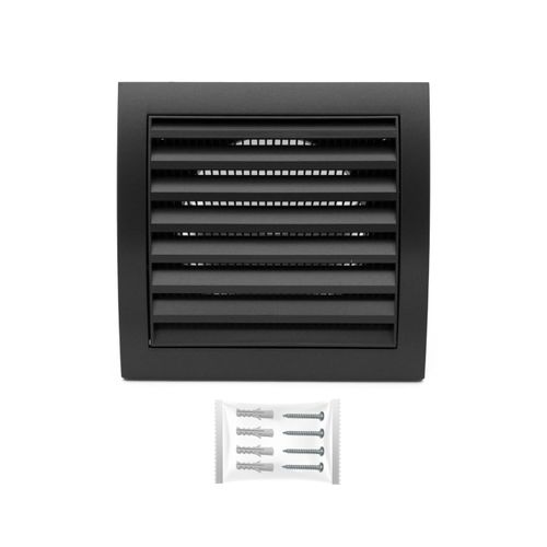 Grille Aeration 190x190mm Ø 125mm Noir avec Moustiquaire ¿ Evacuation Caches Tuyau Ventilateur ¿ d'Extraction Ventialtion ¿ Exterieur Interieur ¿ Climatiseur Gaine Cache Extracteur d'air VMC