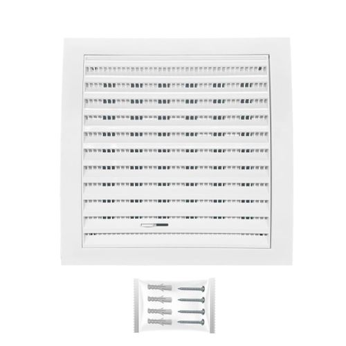 Grille Aeration 190x190mm Ø 125mm Blanc avec Curseur Moustiquaire ¿ Evacuation Caches Tuyau Ventilateur ¿ d'Extraction Ventialtion ¿ Exterieur Interieur ¿ Gaine Cache Extracteur d'air VMC