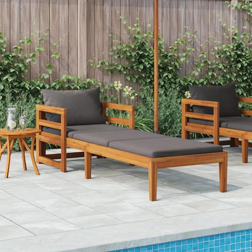 Prolenta Premium - Chaise Longue Avec Coussins Gris Foncé Bois D'acacia Solide