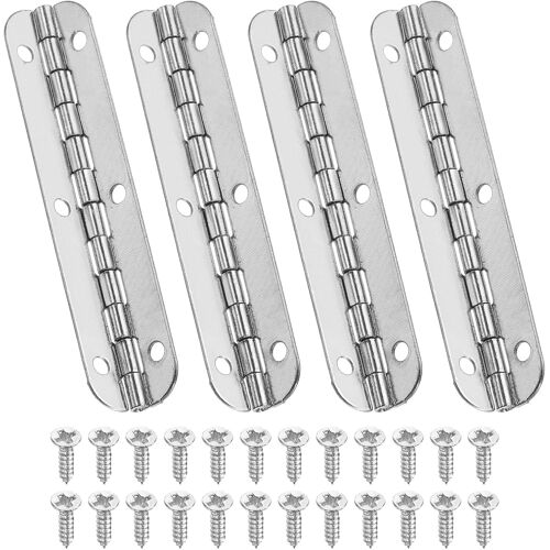 Petite Charnière Piano 2,6"" x 0,6"", Lot de 4 Mini Charnières à 90 Degrés pour Boîtes à Bijoux avec Vis pour Boîtes en Bois, Couleur Argent