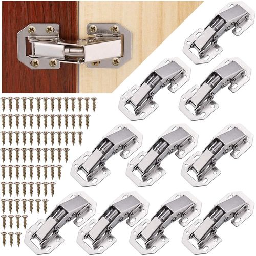 ASFASFq-10 Pieces Charniere Porte Placard 90 Degrés avec Vis, Mécanisme de Fermeture Automatique avec Amortisseur Intégré, Charniere Invisible en Inox pour Armoires de Porte Cuisine