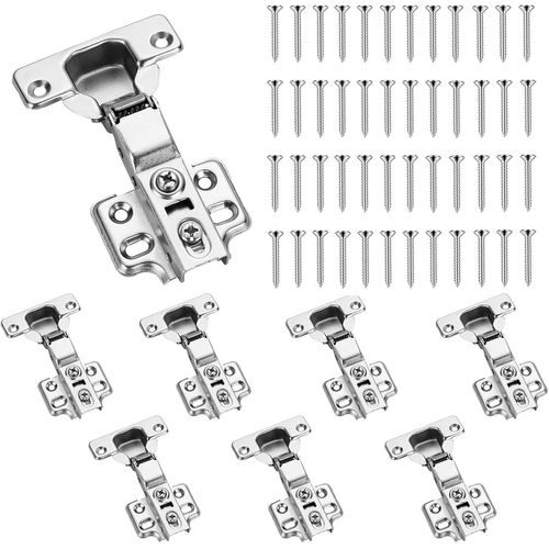 jum-Lot De 8 Charnières D'Angle À Fermeture Douce,Plaque À Clipser Pour Une Installation Facile,Distance De Perçage Des Pots 48Mm,Charnières Européennes Sans Cadre Pour Portes D'Armoires De