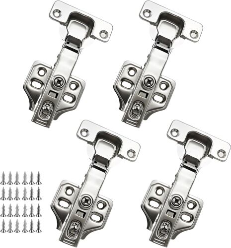 Charniere Porte Placard, Charniere Porte Cuisine Lot de 4, Charnière Porte 35 mm à Fermeture Douce, Inox Charnière Invisible 110° Réglable avec Amortisseur pour Meubles,Armoires, Cuisines et Bureaux