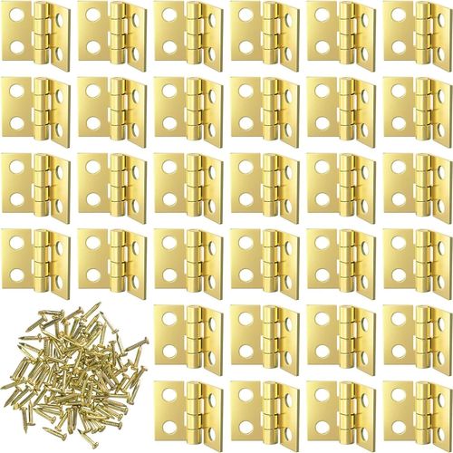 jum-80 PiècesMini CharnièresModelisme,10X8Mm Petite Charniere Laiton Inox Durable Et Robuste Charniere Porte Invisible Pour Boîte Coffre À Bijoux Cabinet Tiroirs Pianos Avec 330 Vis,Or.