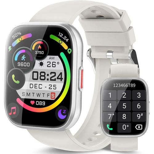 Montre Connectée Homme Femme, 1.85"" Hd Smartwatch Avec Appel Bluetooth, 110+ Modes Sportifs, Montre Intelligente Etanche Ip68 Avec Podometre/Sommeil/Cardiofrequencemetre Pour Android Ios, Blanc