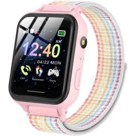KGABERY-Montre Connectée Enfant,Montre Enfant Fille Garçon Avec Sangle En Nylon 10 Jeux Sos Mp3 Musique Caméra Vidéo Réveil Chronomètre Calendrier Calculatrice,Cadeaux Pour Garçons Et Filles