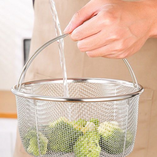 Panier vapeur en maille en acier inoxydable, poignées confortables, résistant à la chaleur