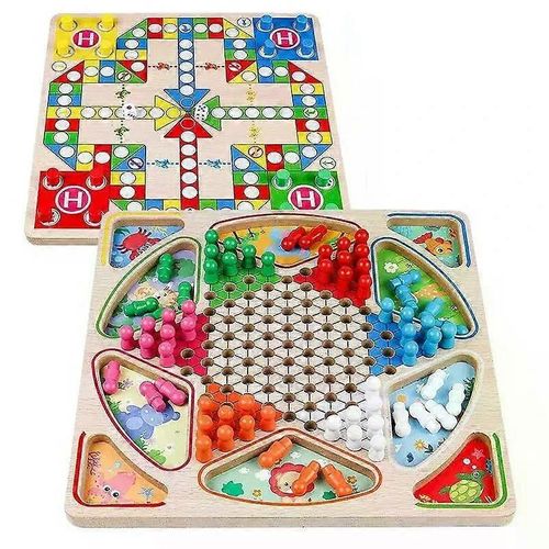 Mini Jeu D'échecs Double Face 2 En 1, Jeu D'échecs Volant En Bois, Jeu De Dames Chinoises, Jeu De Ludo Volant, Jouet Familial Pour Enfants