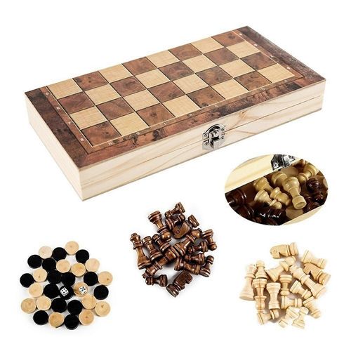 Jeu De Dames De Voyage En Bois, Jeu D'échecs Pliable Et Portable, Jouet Éducatif Pour La Famille-44 Cm
