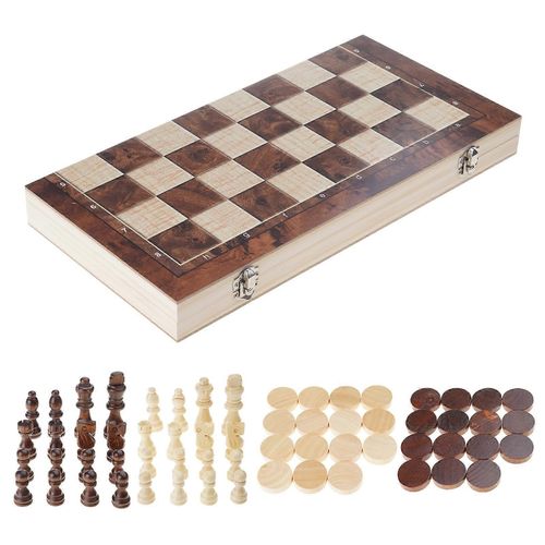 Jeu De Dames De Voyage En Bois, Jeu D'échecs Pliable Et Portable, Jouet Éducatif Pour La Famille-39 Cm