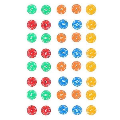 Lot De 40 Dés Transparents À 12 Faces, Étanches, 5 Couleurs, Pour Jeux De Société Et Enseignement Des Mathématiques ¿ Dés Polyédriques