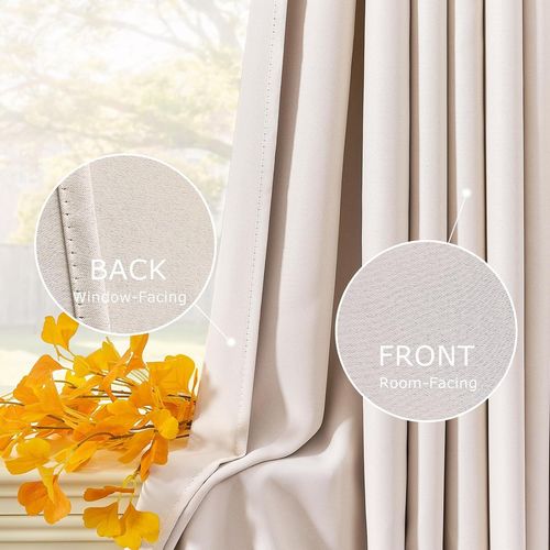 Rideaux Phonique Anti Bruit avec Tissu Epais Insonorisant Rideau Occultant Thermique Isolant Anti Froid et Chaleur à Oeillets pour Porte Fenetre Chambre, L 140 x H 210 cm, Beige, 1 Pièce