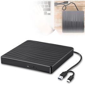 Lecteur DVD externe, USB 3.0 et Type-C portable CD DVD +/-RW ROM pour ordinateur portable PC de bureau, lecteur de graveur CD DVD compatible avec Windows XP / 2003 / Vista /7 /8/10/11 Linux