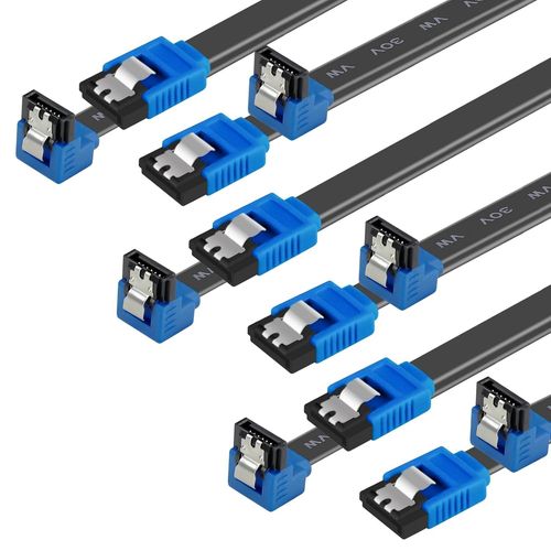 Câble SATA III, Lot de 6 Câble SATA III 6 GB/s à 90 degrés à Angle Droit Loquet de Verrouillage, SSD, Disque Dur SATA de 45,7 cm, CD Pilote, graveur de CD