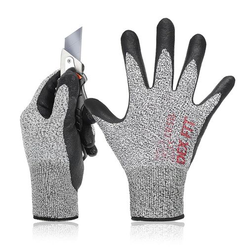 KALANKA-Gants de protection anti coupures CR533 Niveau 2; antidérapants, mince et léger, durable et revêtu de mousse de nitrile, confort 3D, doux et lisse, lavable; Gris 10 (XL) 1 Paire