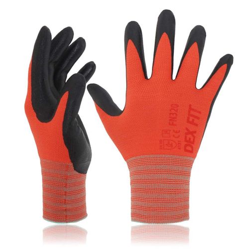 Gants de jardinage FN320,Adaptation 3D confortable et extensible,Super agrippants,Mousse de nitrile durable,Nylon fin et léger,Lavables en Machine,Rouge 8 (M) 3 Paires