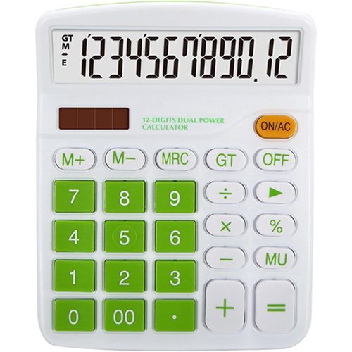 KALANKA-Calculatrice de Bureau à énergie Solaire, Double Alimentation, Grand écran LCD à 12 Chiffres, Calculatrice financière, Grande Fonction Standard pour Bureau, Maison, école, KA08 Vert