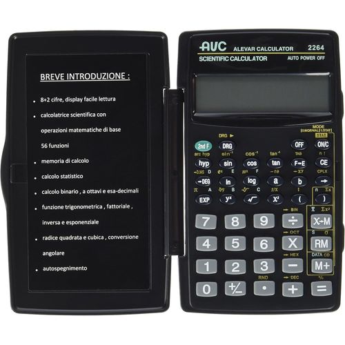 AVC Calculatrice scientifique 8+2 chiffres, 56 fonctions, étui rigide de sport, couleur noire