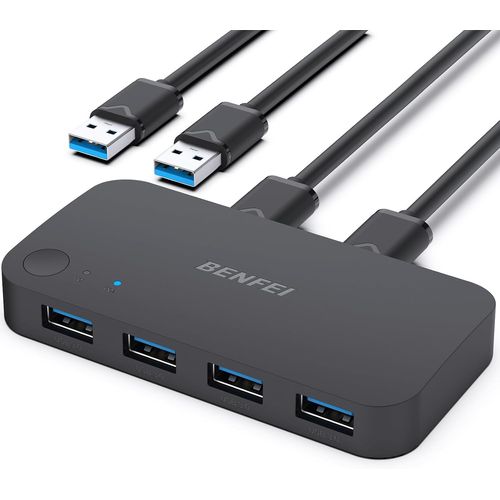 WQD-Commutateur USB 3.0, commutateur USB 2 Ordinateurs partagent 4 USB pour PC, Souris, Clavier, imprimante, Scanner, sélecteur de commutateur KVM USB Compatible avec Windows, Mac, Linux