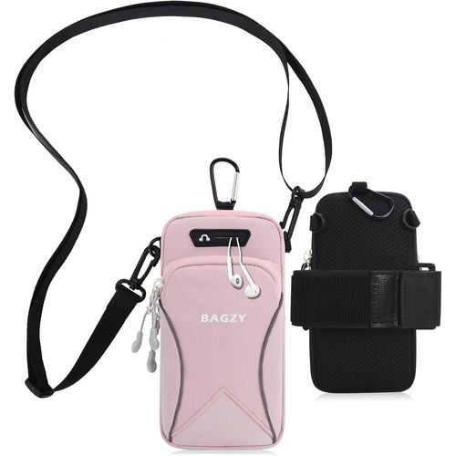 Pochette Pour Telephone Portable Sacoche Fille Ado Brassard De Sport Passeport Sac D'Embarquement De Vol Billet Sac De Bras Portefeuille Porte-Monnaie Course À Pied Bras Avec Trou (Rose)