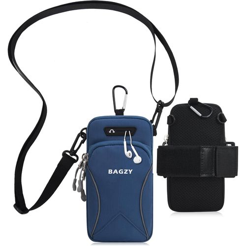Cauc-Pochette Telephone Portable 7,0 Pouces Avec Bandoulière, Brassard Telephone Sport Applicable À Course À Pied, Yoga, Jogging Accessoires Pour Iphone 15 Pro/14 Pro Max (Bleu)