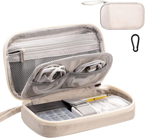 JGD-Sac Électronique Multifonctionnel Sac Câble de Voyage Portable Étanche Rangement Sac pour Disque Durs, Chargeur, Câbles, Objets, Cartes Mémoire, USB(RH2219-Beige)