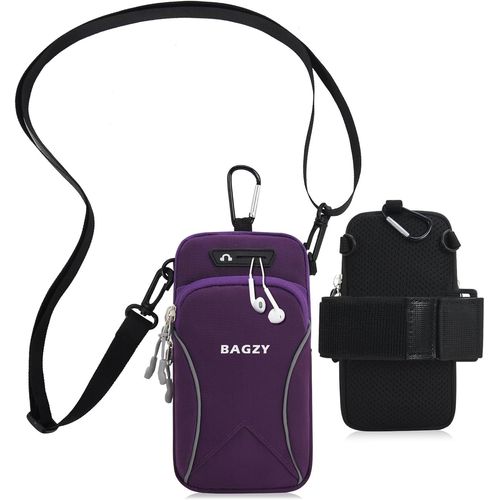 Pochette Telephone Portable 7,0 Pouces Avec Bandoulière, Brassard Telephone Sport Applicable À Course À Pied, Yoga, Jogging Accessoires Pour Iphone 15 Pro/14 Pro Max (Violet)
