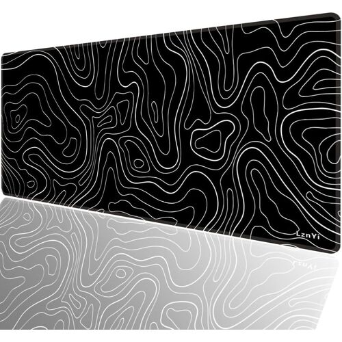 JGD-Tapis de Souris XL 600 x 300 mm ¿ Grand Tapis de Bureau & Gaming, Base antidérapante, Bords Cousus, Surface Lisse et imperméable pour Clavier & Souris, 60x30 TopoBlack02
