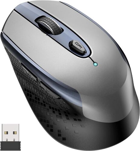 Souris sans Fil, Souris Optique 2.4GHz Slim avec Nano-Récepteur USB Silente, 800-1200-1600 DPI Réglable, Compatible avec Ordinateur Portable, PC, Tablette, Notebook -Gris