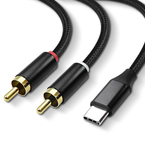 KALANKA-Câble USB de type C vers 2 RCA, type C vers 2 RCA connecteur phono mâle câble, PC USB C vers stéréo pour amplificateur, câble adaptateur de haut - parleur avec puce HiFi décodeur (2m)