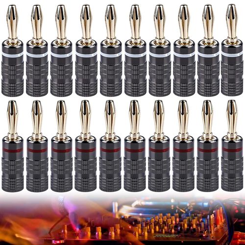 KALANKA-20 Pièces Fiche Banane, Fiches Bananes Plaquées, 4mm Banane Connecteur, Connecteurs Banane Pour Câble Enceinte Câble De Haut-Parleur Amplificateur Récepteur Av