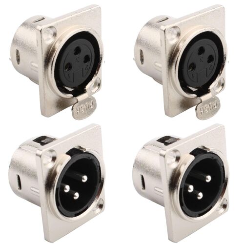 4 x Prise XLR Male femelle,XLR 3 broches Connecteurs Connecteur XLR de Soudure prise audio microphone,XLR montage sur panneau prise de câble micro