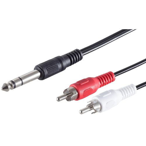 KALANKA-5 x 1,5 m \u2013 Fiche jack noire 6,3 mm vers 2 fiches RCA mâles \u2013 Câble audio moulé \u2013 Contacts nickelés \u2013 Idéal pour systèmes Hi-Fi, TV et chaînes de musique
