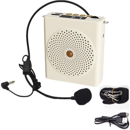 KALANKA-Amplificateur vocal portable pour enseignants, 10 W, microphone rechargeable pour enseignants, petit amplificateur de haut-parleur avec affichage numérique et microphone filaire (blanc)