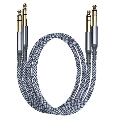 Câble Instrument Audio Stéréo 6.35mm (1M/2 Pack) Cordon Tressé en Nylon Jack TRS 1/4 Mâle vers Mâle pour Guitare Électrique,Basse,Clavier,Table de Mixage,Amplificateur,Haut-parleur,Égaliseur