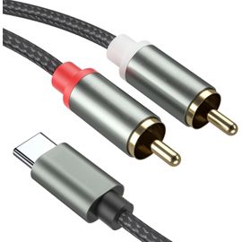 TIANYI-Câble audio USB de type C vers 2 RCA, USB Type C Mâle vers 2 RCA Mâle Compatible avec iPhone Huawei Samsung Xiaomi Laptop Amplificateur Home Cinéma LG Haut-parleur TV DVD Amplificateur Hi-Fi