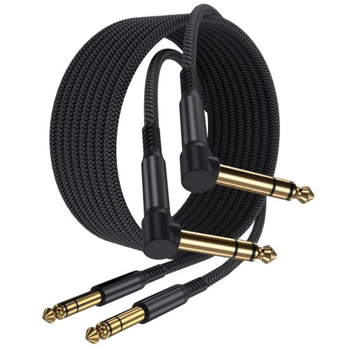 KALANKA-Lot de 2 câbles de guitare 6,35 mm TRS 2 m - Fiche stéréo 90° 1/4"" - Câble jack 6,3 - Câble audio symétrique pour câble de guitare, basses, claviers, amplificateurs, amplificateurs,
