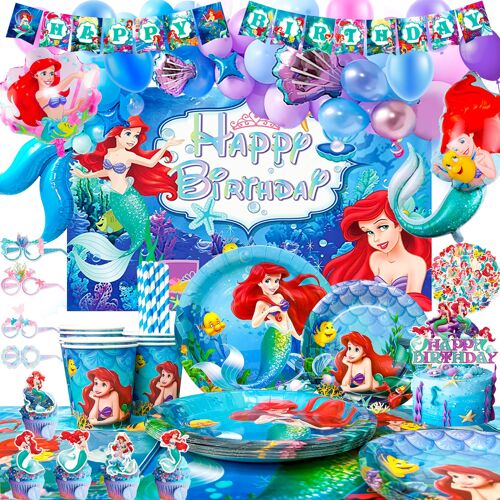 Décorations Anniversaire de Sirèn, Kit Vaisselle Anniversaire Sirène Décoration Anniversaire Ballon Ariel Petite Sirene Assiette