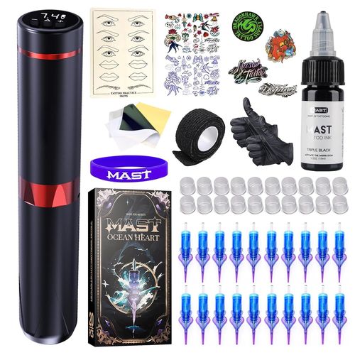 Mast Tattoo Maschine Set, Stylo De Tatouage Kabellose Maschine, Pistolet De Tatouage Rotatif 20 Cartouches De Tatouage Neeln Compte Pro, Batterie Sans Fil Pour Sourcils Eyeliner Lip 