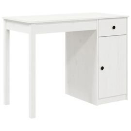 Bureau Table Poste De Travail Meuble D'ordinateur Informatique Étude 100 X 50 X 75 Cm Bois Massif De Pin Blanc Helloshop26 02_0023498