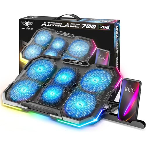 acdsgd-SPIRIT OF GAMER, Refroidisseur PC Portable 10"" à 17"", 6 Ventilateurs Silencieux, Compatible PS5, PS4, Xbox & PC, Support Ventilé pour Ordinateur Portable, Plaque de Refroidissement Rétroéclairée RGB